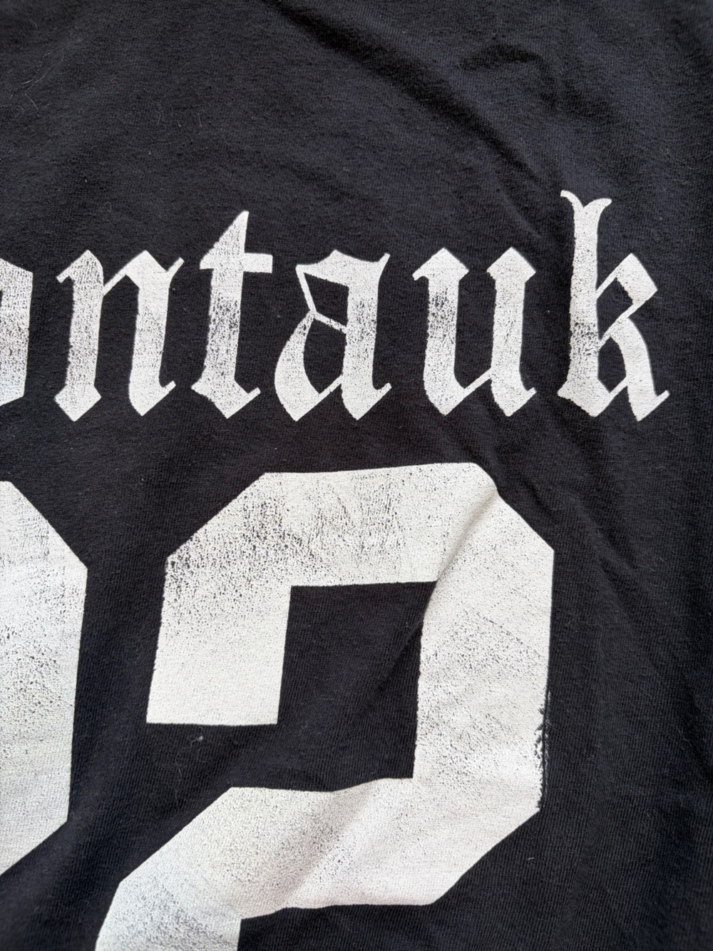 Firstport Montauk distressed 3/4 sleeve raw-edge shirt black sz M - Picture 4 of 5
